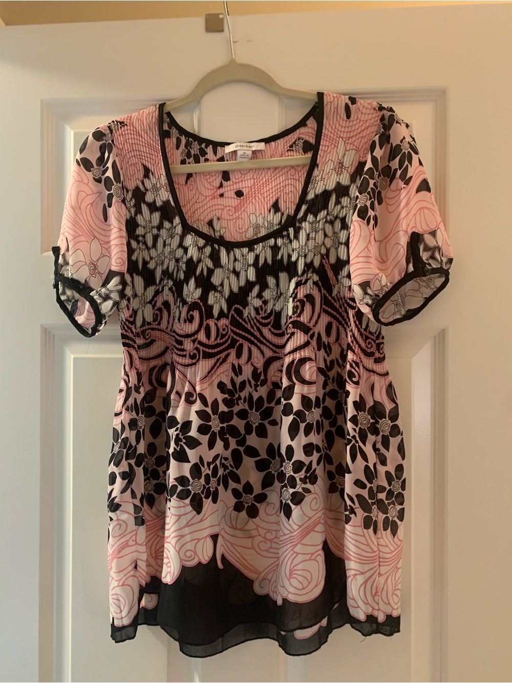 dressbarn Pink and Black Floral Short-Sleeve Tunic